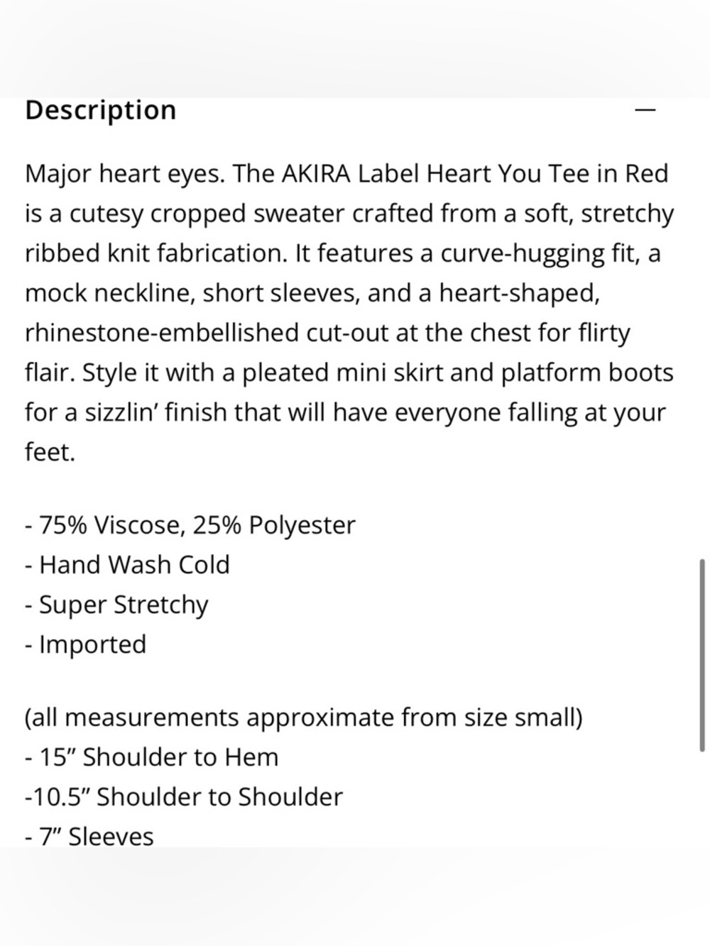 ✨AKIRA Red Ribbed Cropped Tee with Heart Cutout and Crystal Detail✨ - Picture 10 of 10